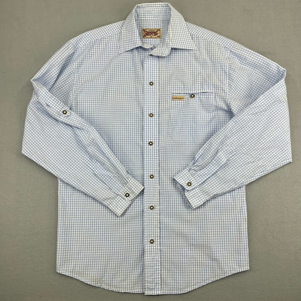 Stockerpoint Mens Blue White Gingham Trachten Oktoberfest Button Up Shirt M